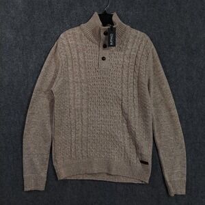 Buffalo David Bitton Sweater Mens Medium Beige Cable Knit Mock Neck Henley NWT